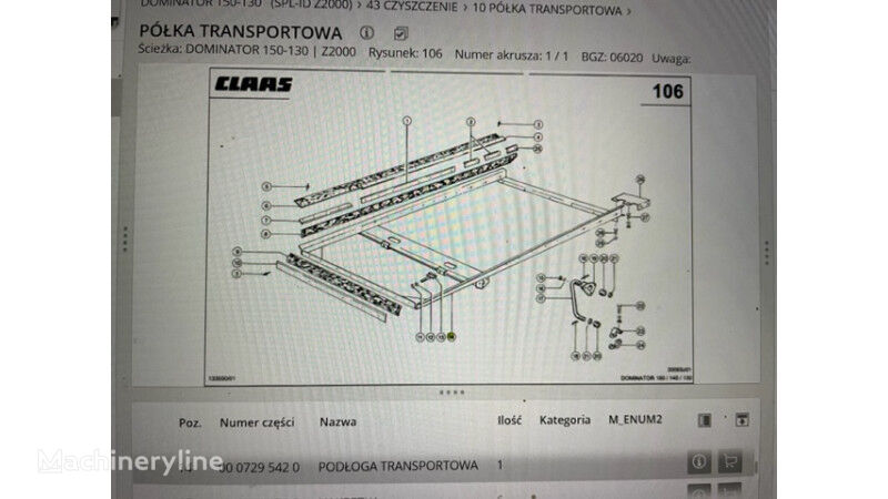 Claas Dominator 130-150 rama podsiewacza , podłoga trans. claas Avero  chassis for Claas Dominator 130-150   48 , 58 , 68 , 78 grain harvester